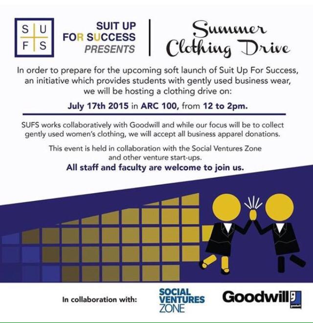 l4nguyen's tweet photo. .@RyersonU community, let's show our support: #ClothingDrive brought to you by @SUFS_RU July 17 at @RUSocialVenture http://t.co/yUP5Kp3e9o