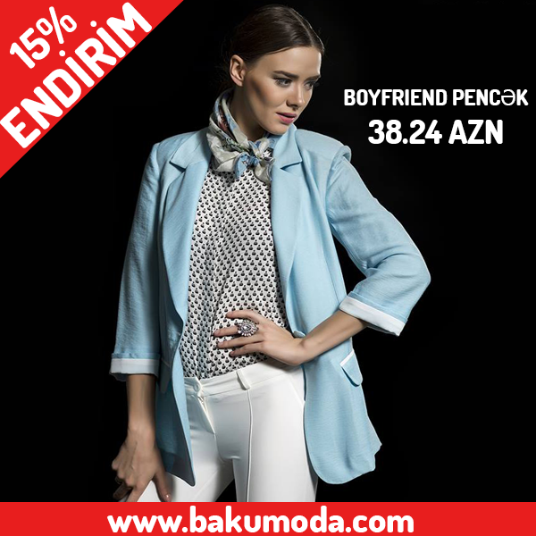 Geyimlərini bakumoda.com -dan seç, tərzini yansıt!

Mavi rəngli Boyfriend Pencək: bit.ly/1NDND3z