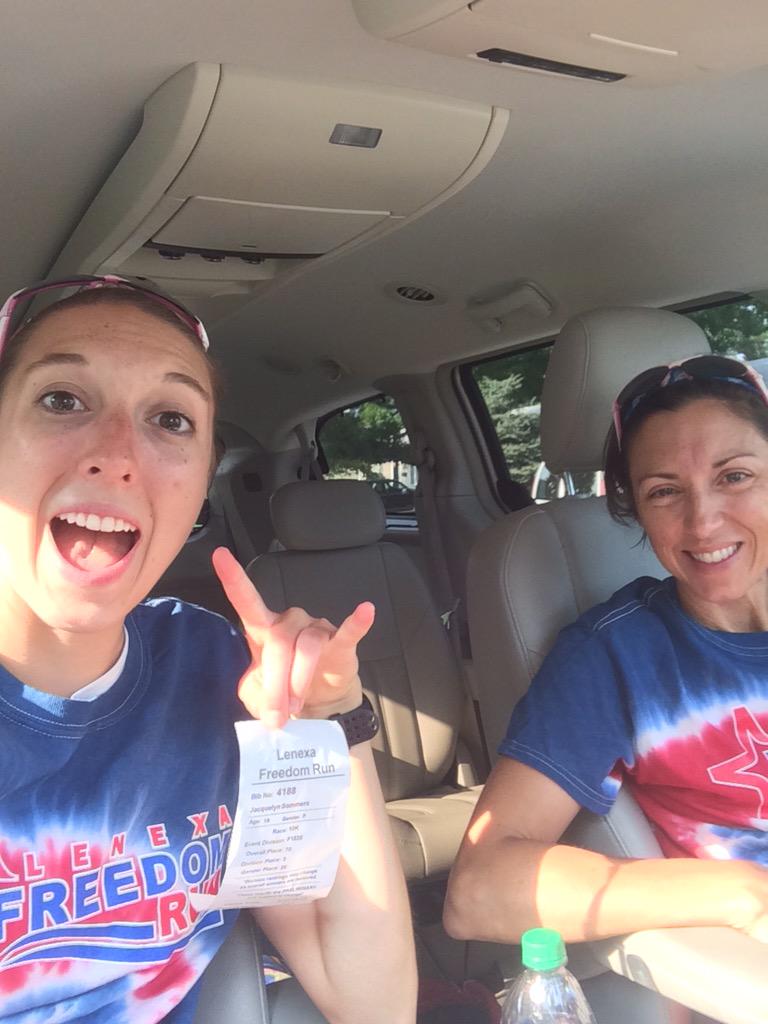 jacqsommers's tweet image. Freedom Run 10k this morning. 3rd place in both of our age groups...thanks for sandbagging 4 me mom #fastmom