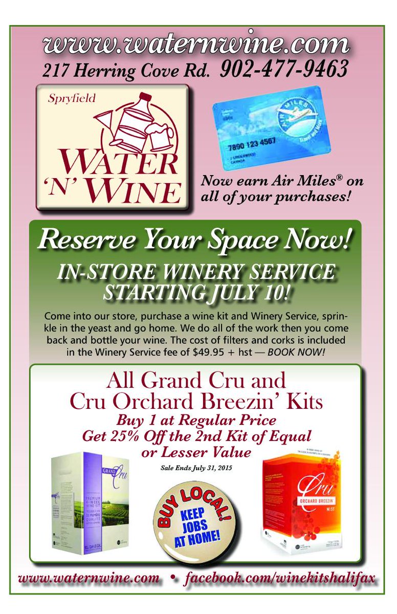 WATERNWINEHFX's tweet photo. Water N Wine Spryfield In-Store Wine-Making starts July 10, 2015 - Reserve Space now!! http://t.co/hpYNNAgrck