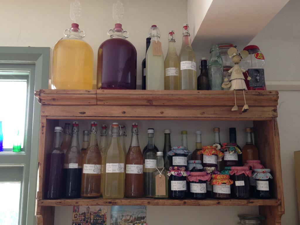 A selection of my #wildbooze and #homemade jams. The jams last a while, but I can't make the wine fast enough 🍒🌺🍷😜