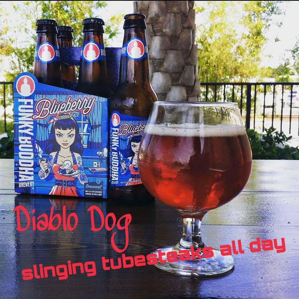 DiabloDogHotDog's tweet photo. #funkybuddha #blueberrycobbler #bottlerelease #diablodogs #chargrilled #brats #hotdogs #eatlocal #sofl http://t.co/rDK1pMLvc1