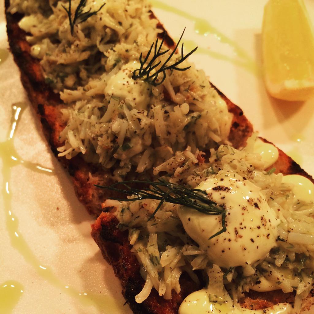 Lovely fresh crab on sour dough, garlic aioli at Jean-Georges Dubai