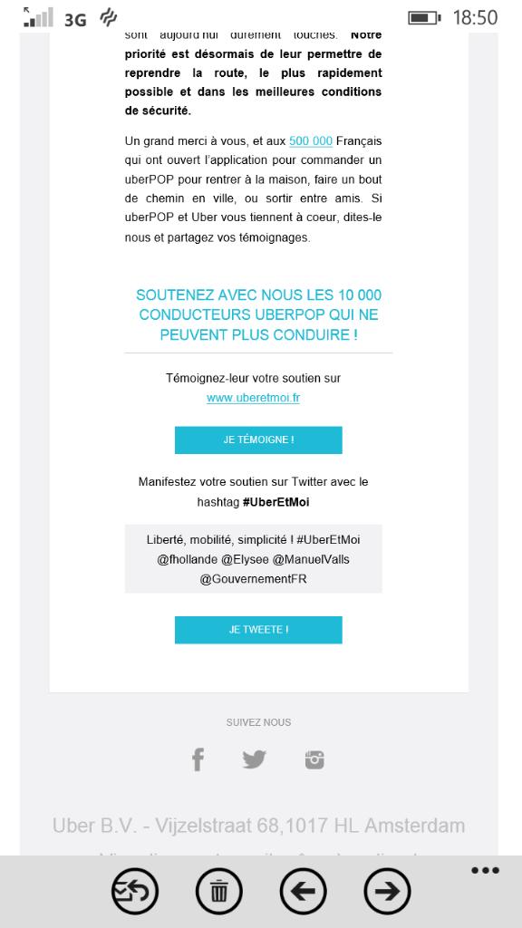 RobinLebon1's tweet image. Belle opération d&apos;influence de #Uber qui incite ses clients a faire pression sur le #gouvernement.