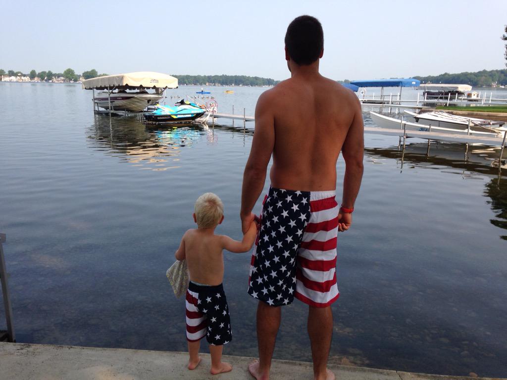 nathandshields's tweet photo. Grey and I at Lake George. #4thofJuly #TwoPatriots #BoomGoesTheGeorge http://t.co/9kFjRaeJsC