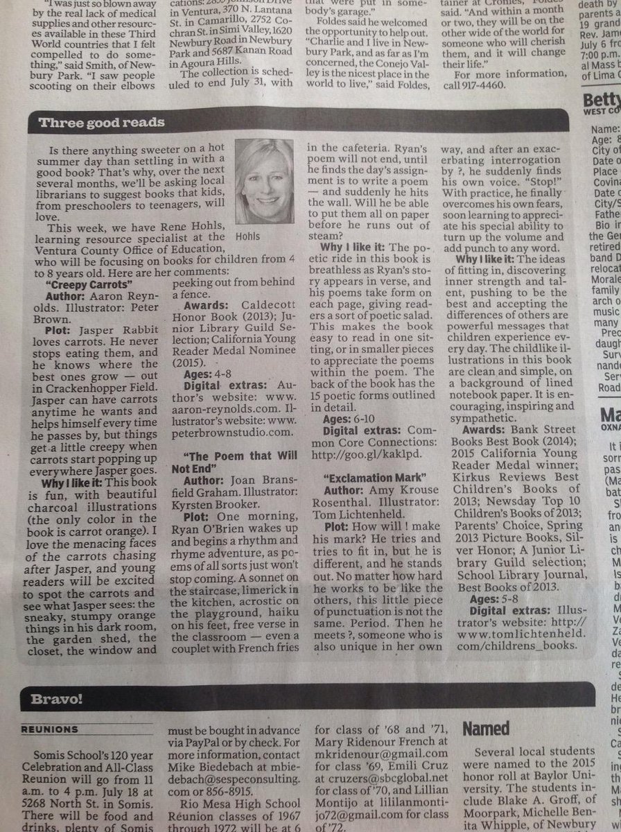 lisabwalthall's tweet photo. @VenturaCOE VCOE Learning Resource Specialist Rene Hohls is the featured columnist today. http://t.co/h1h8wZbUsL http://t.co/KV87vrYn1z