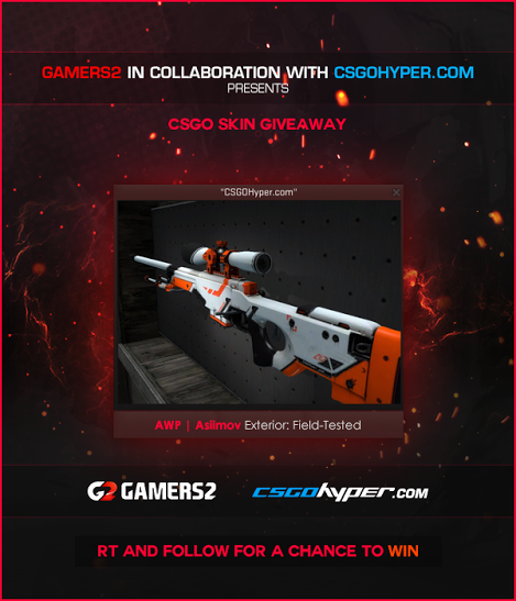 G2esports's tweet image. GIVEAWAY WITH @CSGOHyperTwi! 
Grab your chance to land the desired AWP Asiimov! 
JOIN HERE: goo.gl/JrYSWi