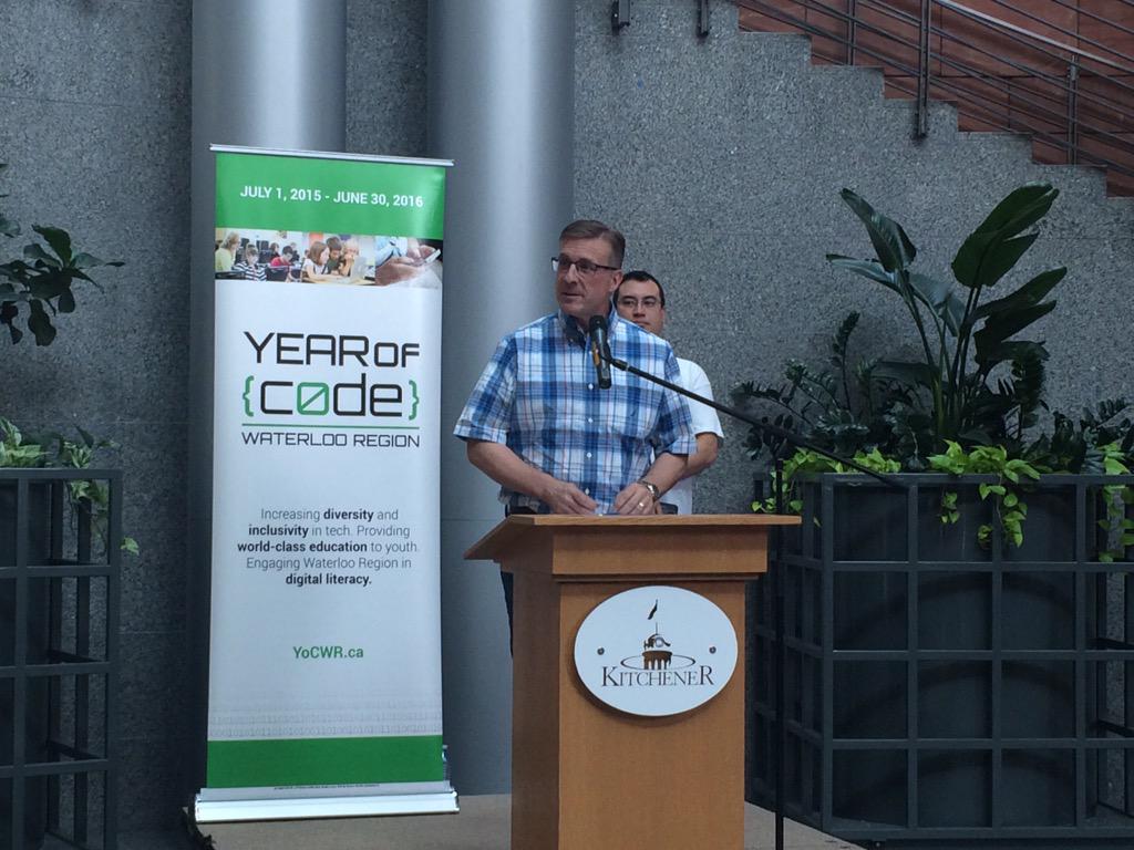 MeaghanMartin_'s tweet image. Celebrating the launch of @YoCWR at @DTKitchener with @peterbraid @berryonline @srozek @BrendaHalloran1 #YearOfCode