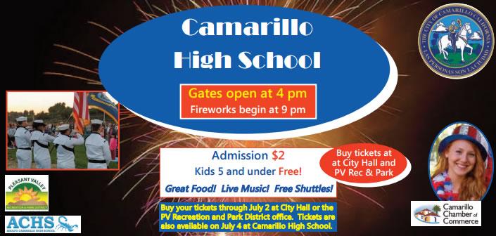 ventura101's tweet image. The #Camarillo fireworks show moves back to @ACHS_scorpions. Locals call it Fireworks over the 101 Freeway show. $2