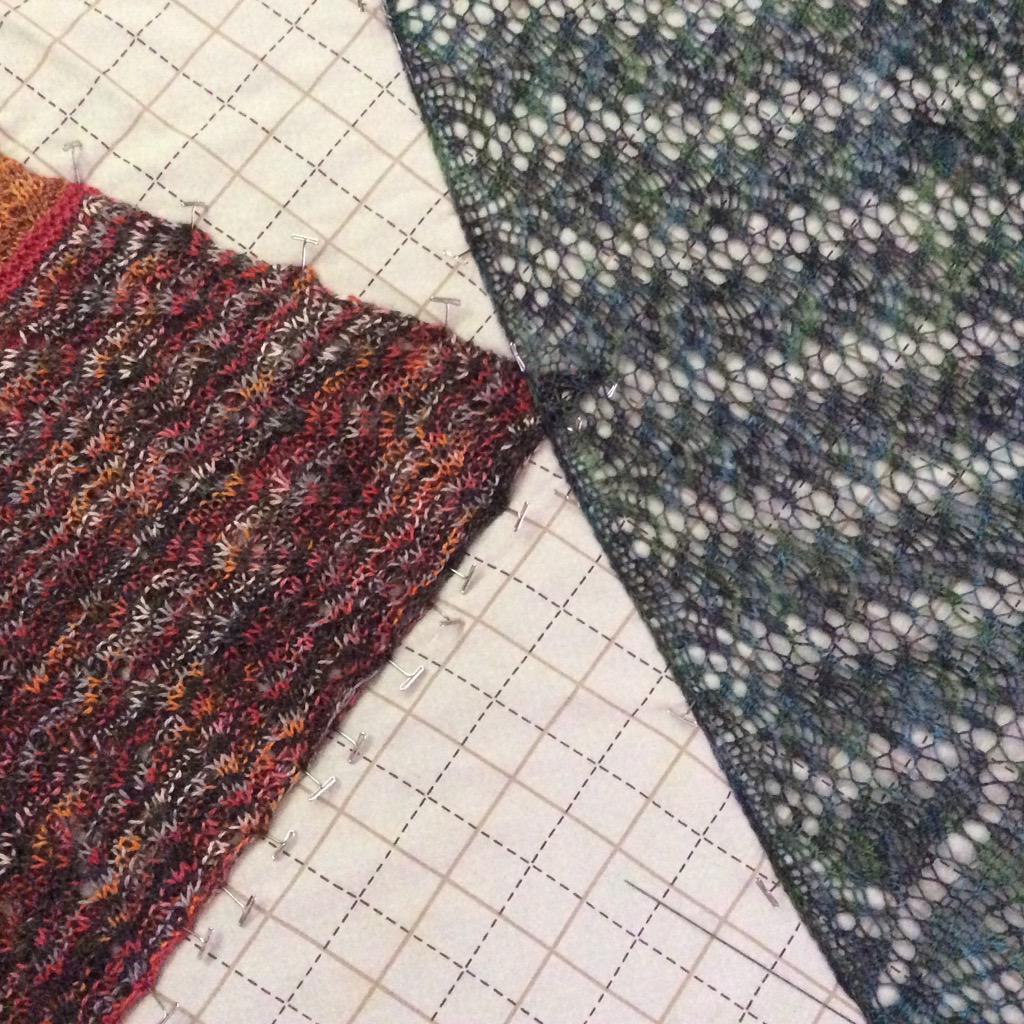 ilga_leja's tweet image. After much pinning, blocking is now underway! #blockingknitting