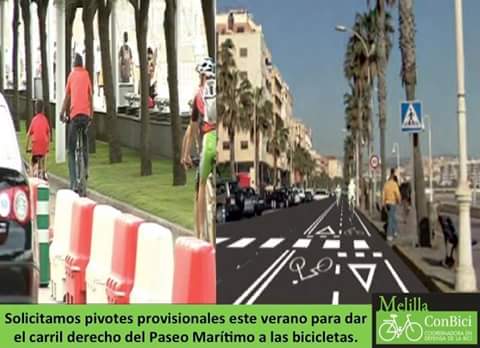 MelillaConBici's tweet photo. Qué pasaría si hoy se pusiera un carril ciclista provisional en el carril derecho del Paseo Marítimo? http://t.co/8l4YfdFIM0