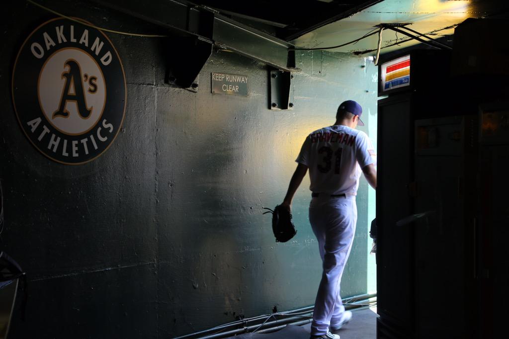 Athletics's tweet photo. .@kage49 takes the field. 🇺🇸 #GreenCollar http://t.co/Ifwxop21Uw