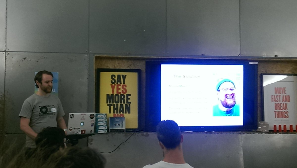 AnalogFolk's tweet photo. It's #TeamAwesome for the penultimate #AFHackFestival pitch. Track friends and find the most central place to meet http://t.co/ql28HfblvV