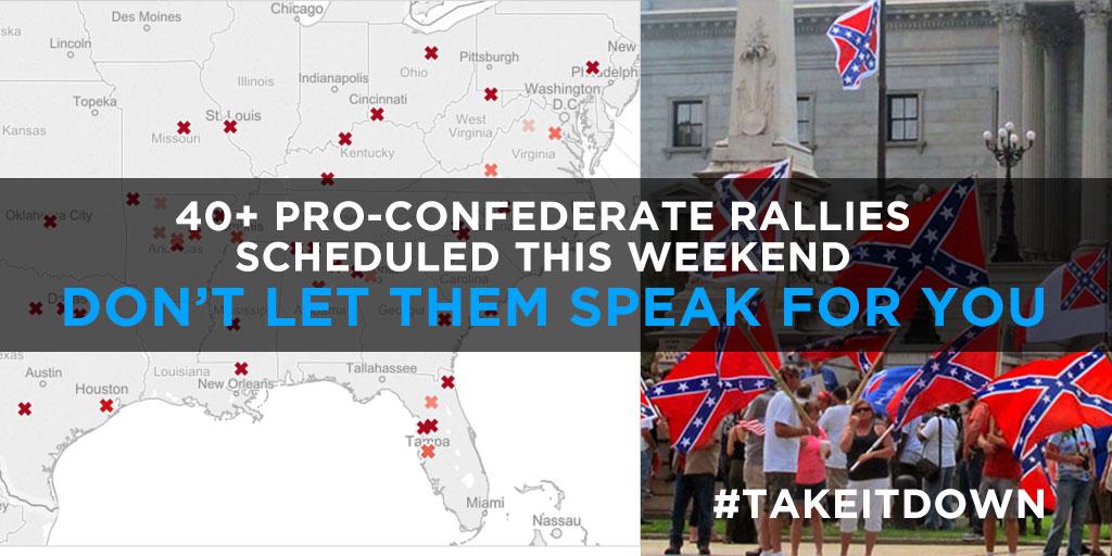 TeaPartyTrack's tweet image. Here is a list of cities where Confederate flag defenders have organized events.  ow.ly/PaSOJ #takeitdown