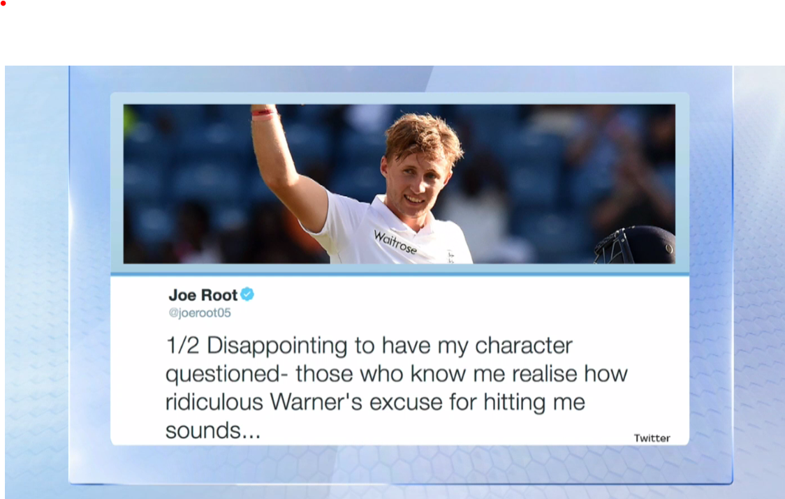 SkySportsNews's tweet photo. Joe Root has responded to David Warner's versions of events after their previous altercation #SSNHQ http://t.co/QZDdi5EezH