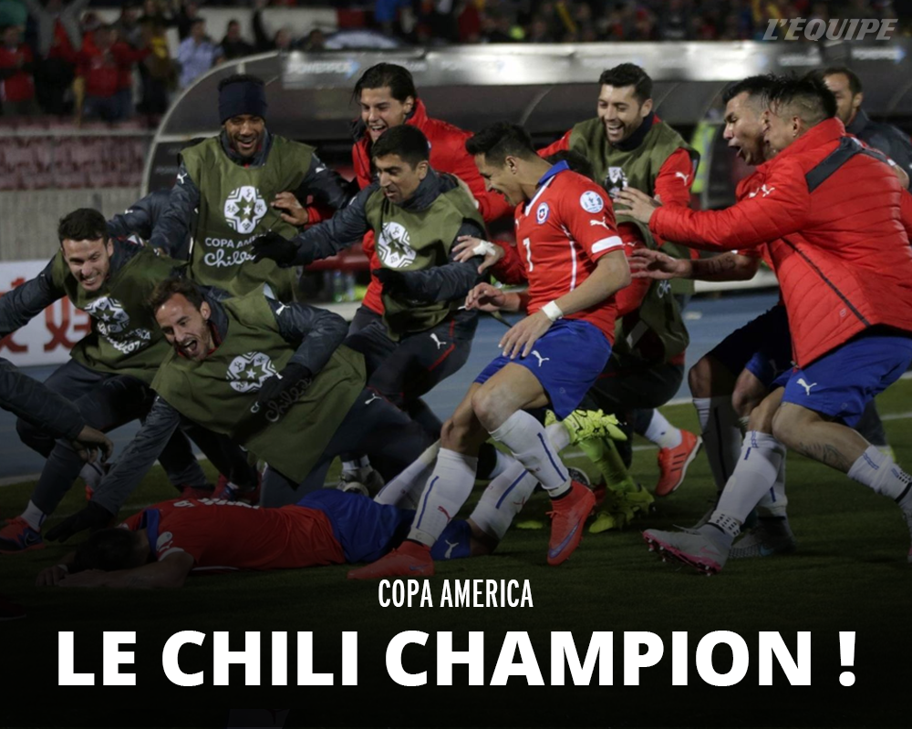 lequipe's tweet image. Le Chili remporte la Copa America ! lequi.pe/1G0ySSN