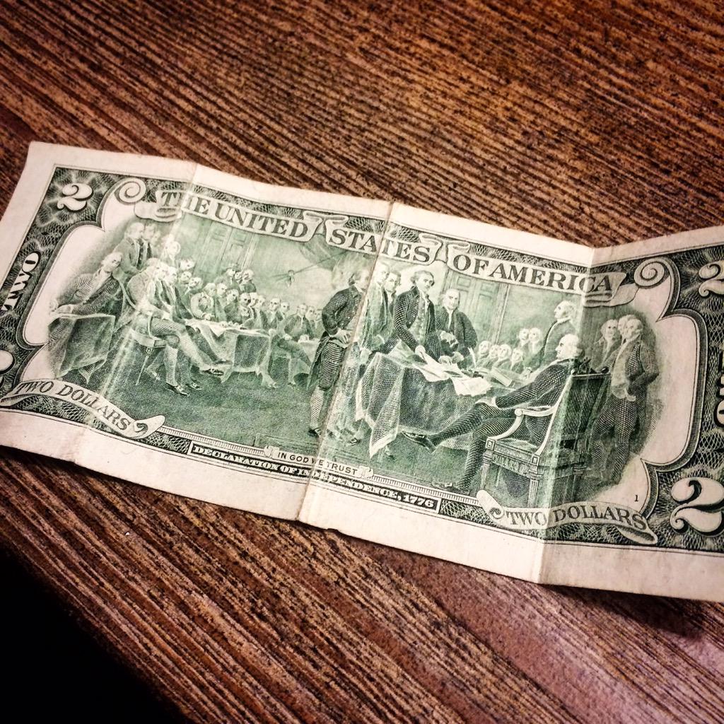 B_Radpence's tweet photo. My lucky $2! Carry this just cause I Iove the scene on the back.To have been a fly on the wall that #IndependenceDay http://t.co/AqzrbMydGP