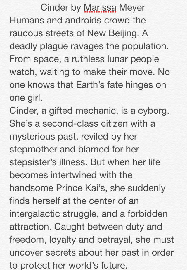 AshRecommends's tweet image. Cinder by Marissa Meyer