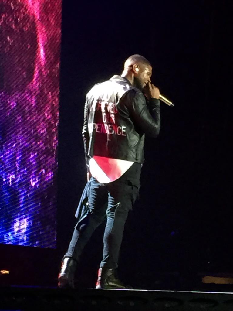And <a href="/Usher/">Usher Raymond IV</a>'s jacket says "Have We Achieved Our Independence." #EssenceFest.