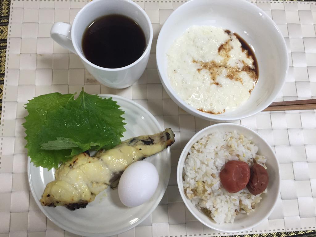 Today's healthy breakfast. 山芋 金目鯛と生卵