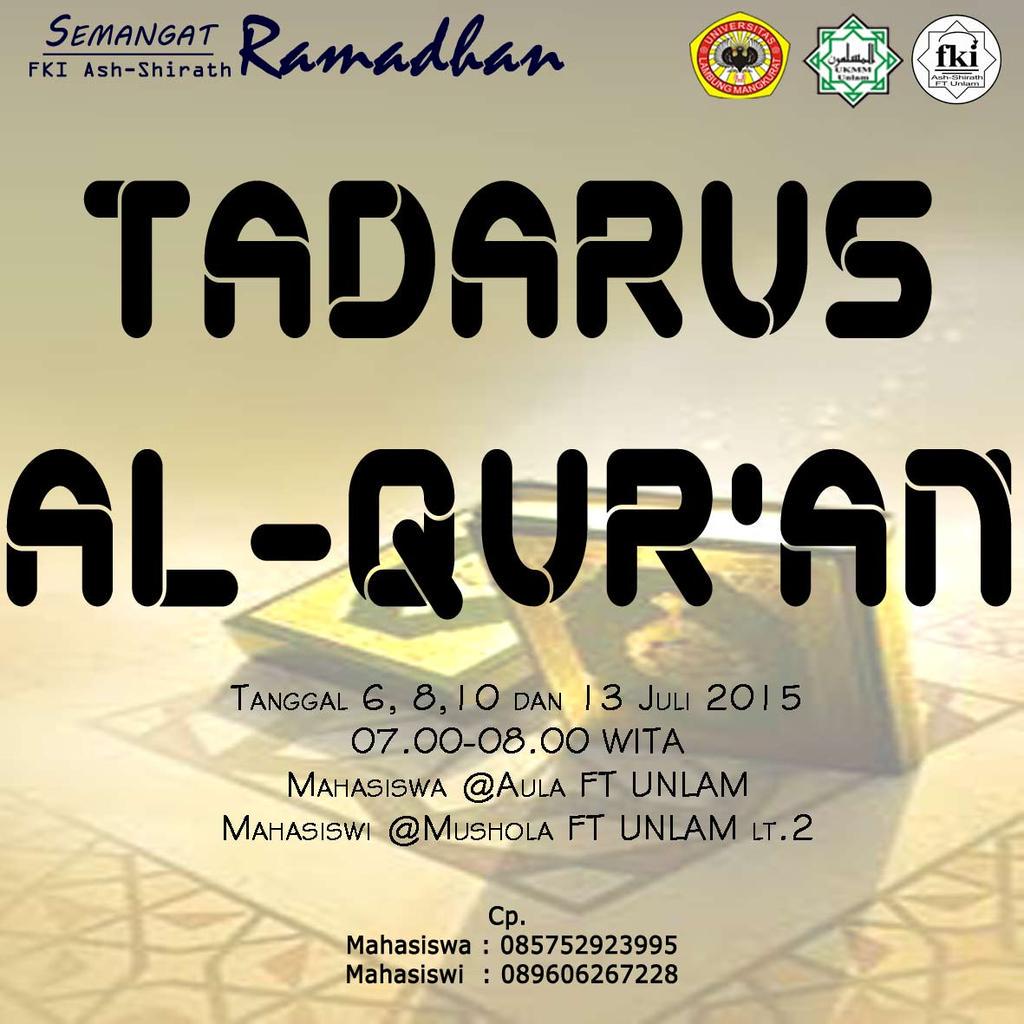 Memgundang seluruh mahasiswa n mahasiswi FT unlam utl melingkar kita Tadarus bersma.
#SemangatPuasa
#SemangatRamadhan
