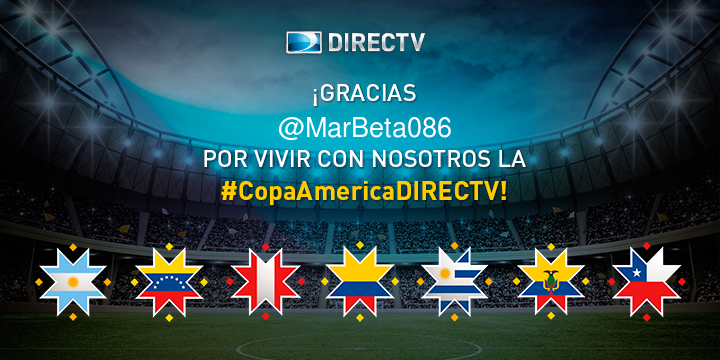 DSports's tweet photo. @MarBeta086 ¡Gracias por vivir con nosotros la #CopaAmericaDIRECTV! http://t.co/yTZGPQB4gO