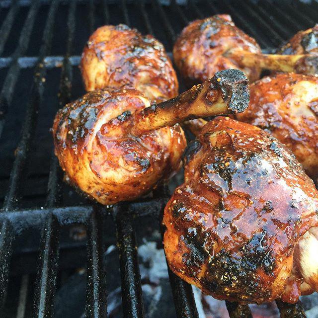 Spiceologist's tweet photo. So this just happened! #RaspberryChipotle Chicken Lollipops on the BBQ. Happy 4th of July everyone! http://t.co/o2aeD2Z0cM