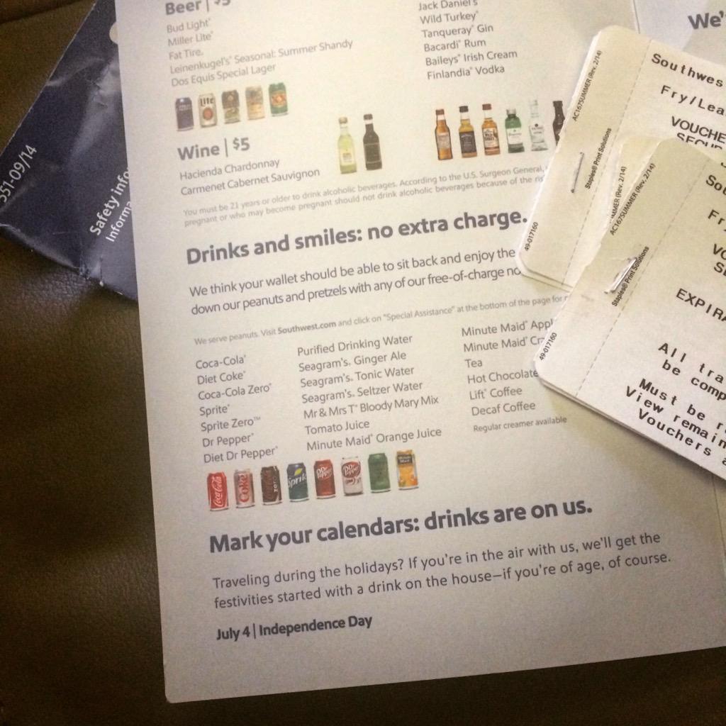 leahcfry's tweet photo. Can always count on @SouthwestAir to turn a crappy travel day around!  You guys rock!  #freedrinks #travelvouchers http://t.co/wLwg6tW9Gk