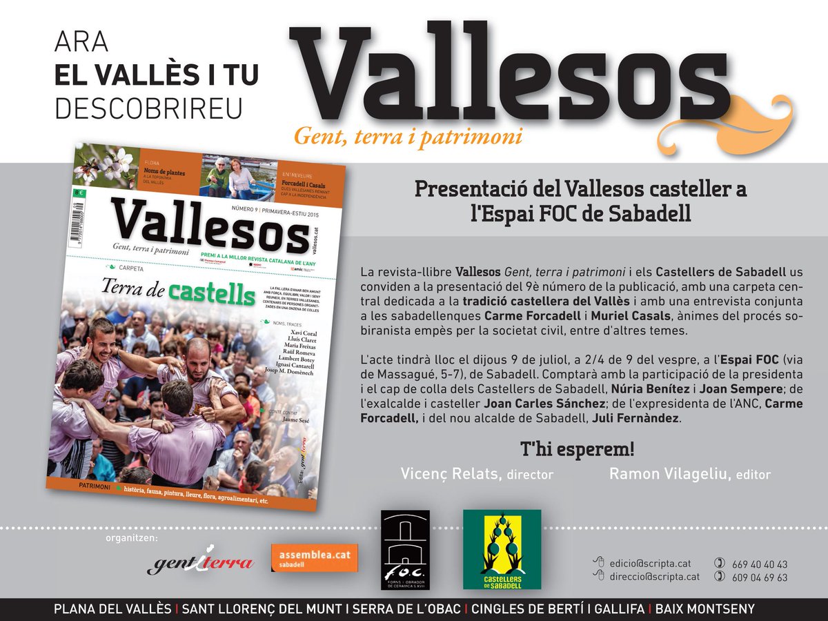 Dj9 espai Foc
VALLESOS, dedicada a tradició castellera al Vallès
<a href="/ForcadellCarme/">Carme Forcadell Lluís</a> <a href="/sbdcasteller/">SBD CASTELLER</a>
wp.me/p49JmN-15s