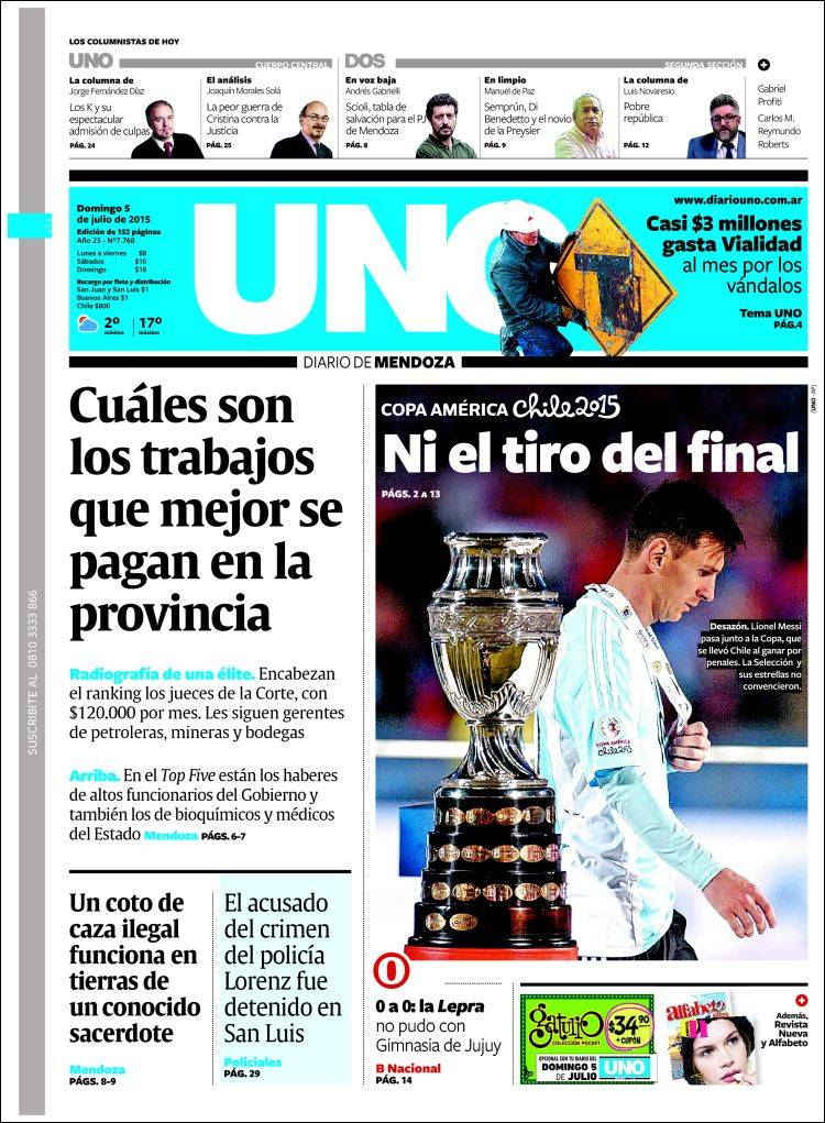 Así vienen hoy las portadas de la PRENSA ARGENTINA tras la final de la