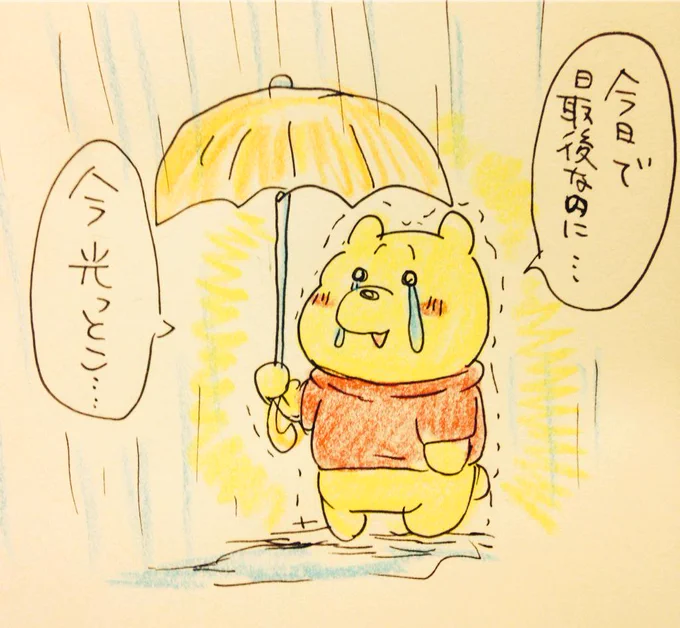 エレクトリカルパレードのプーさん今日がラストなのに雨降っちゃうとか無情すぎんだろ・・・ 