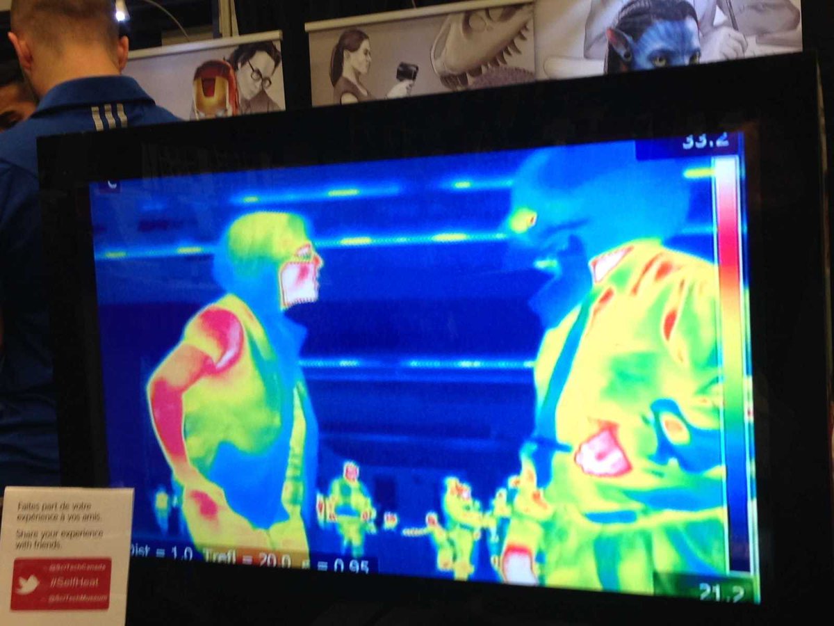 JulieAnnLeclair's tweet image. The most interesting convos happen @Mtlcomicon. Especially in front of a thermal camera @SciTechMuseum #Selfheat