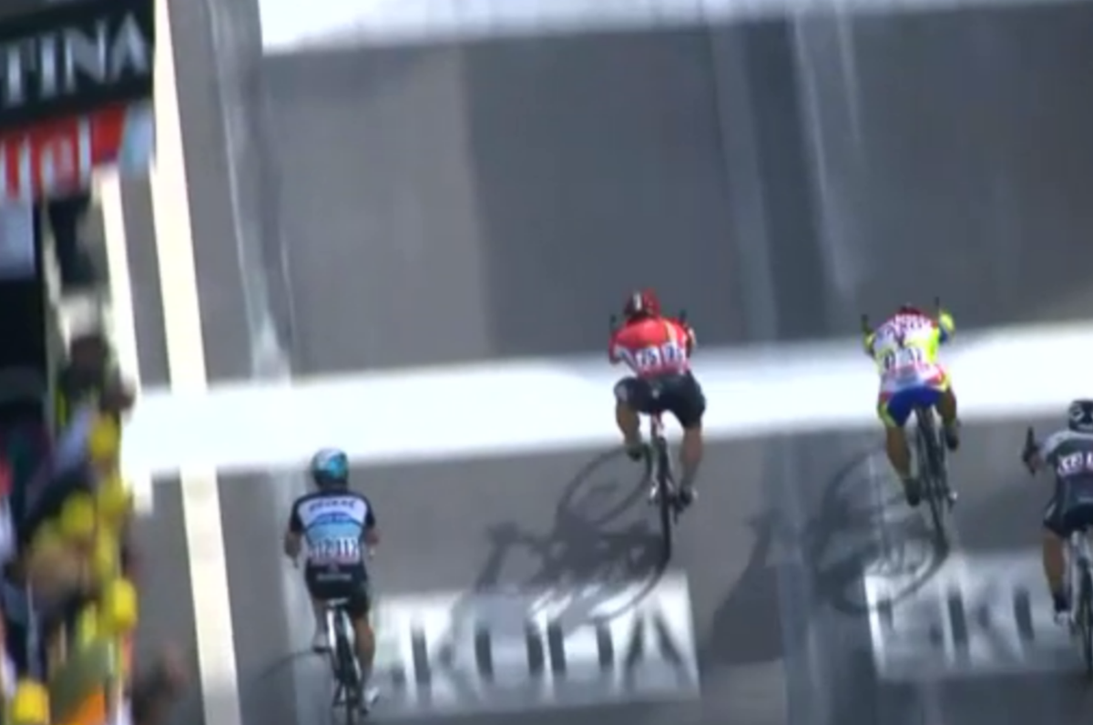 tinkoff_team's tweet photo. What a stage and start to @letour! @petosagan 2nd 1inch off the win, @albertocontador gains on GC favorites! #TDF2015 http://t.co/ykJ6dhNKm7