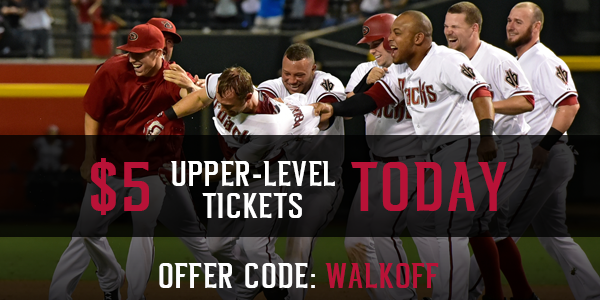 Dbacks's tweet photo. Time is running out to get $5 upper-level tickets for today thanks to Friday's #DbacksWalkoff: http://t.co/544mOawgfl http://t.co/HSpChHGw8G