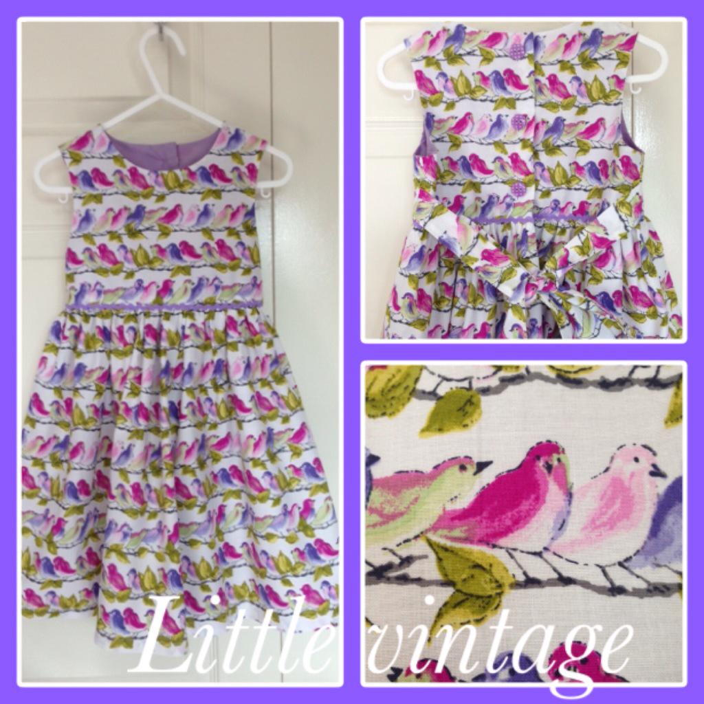 LittleVintage3's tweet photo. #Crafthour Beautiful bird print in 100% cotton. Handmade, bespoke, modern vintage style dress. Age 4  £34 plus p&amp;p http://t.co/gSd4xvFWQF