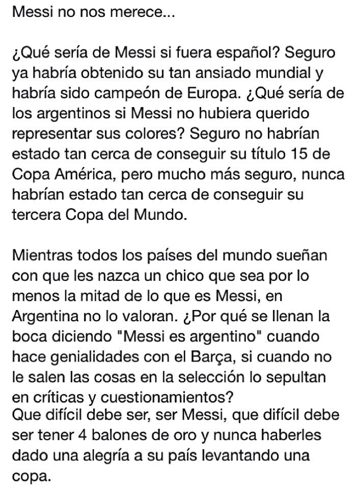 WillyGanem's tweet photo. Messi no nos merece... http://t.co/jrQLqiAb5F