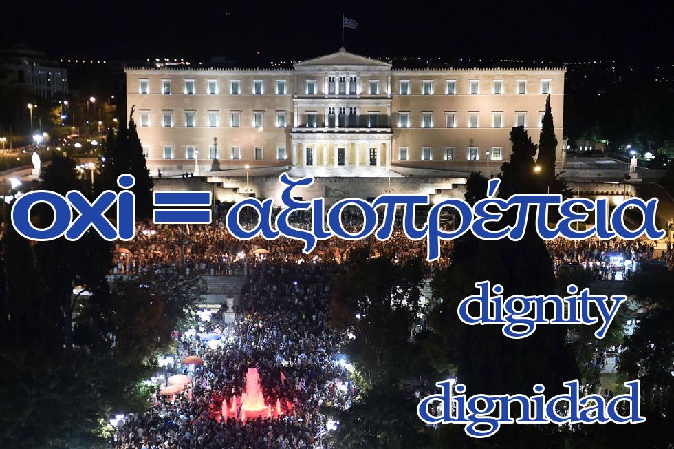 SocialcumbreS's tweet photo. oxi = αξιοπρέπεια #objetivoEspecialGrecia #Grefenderum #OXI  #dignidad
Una Europa de los pueblos para los ciudadanos http://t.co/SX5B2YiAgG