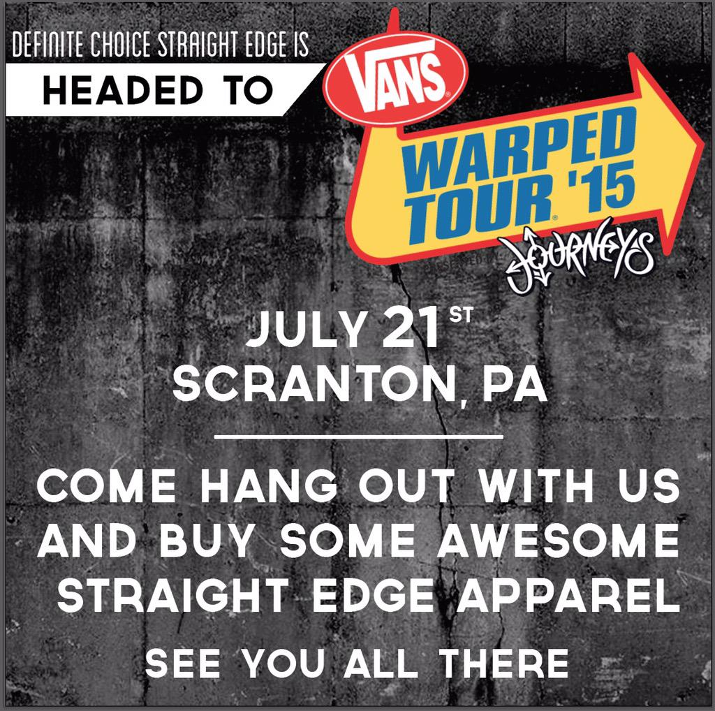 Definitexchoice's tweet photo. We will have a table at #WarpedTour in Scranton. Stop by and check us out. #straightedgeapparel #straightedge http://t.co/rKGkGmHqSs