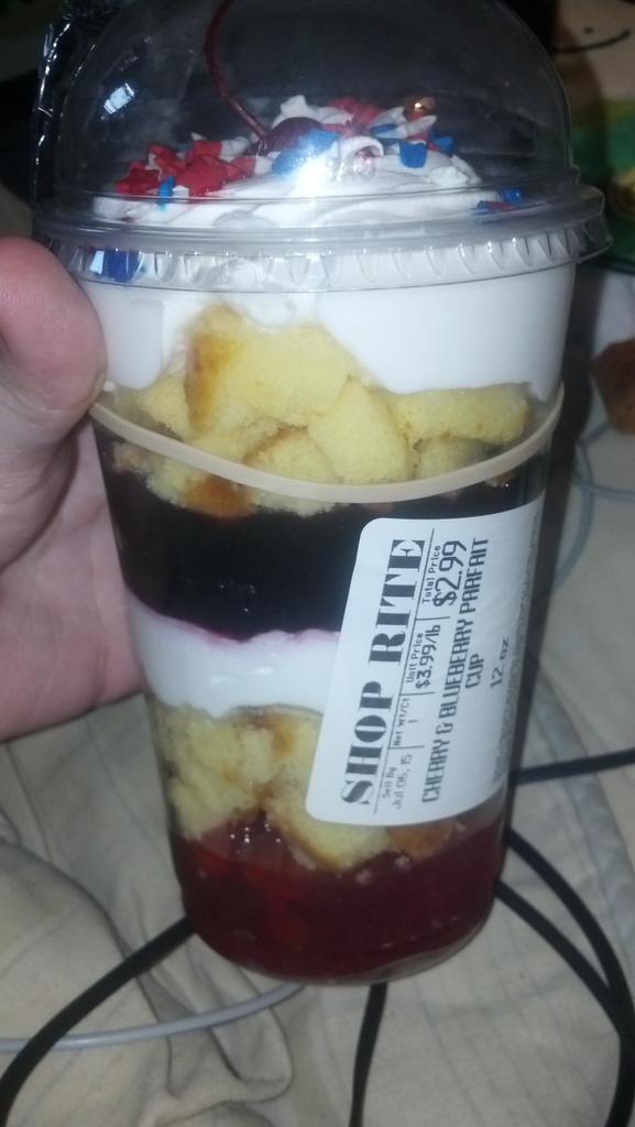 "Scribe got a blueberry and cherry parfait cup! I claim the top part, she can have the cherry part."

//Works for me!