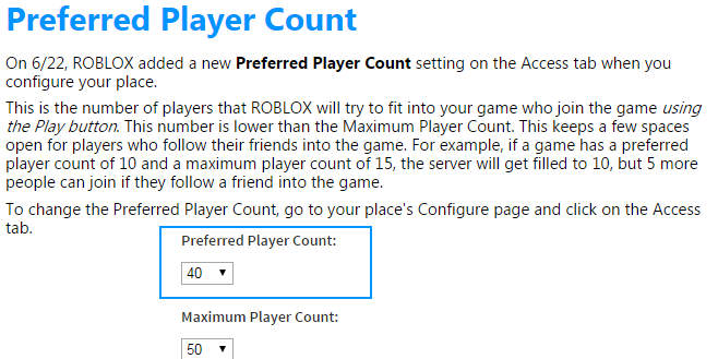Roblox Dev Tips On Twitter Open Up Space For Players To Follow Their Friends Into Full Servers Using Preferred Player Count Setting Http T Co Reitmf6o7n