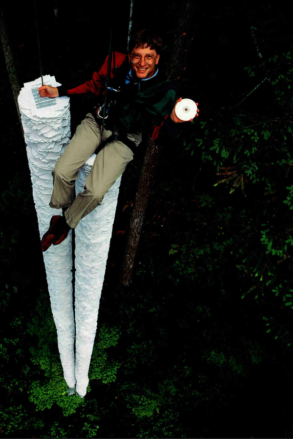 HistoryInPics's tweet photo. "This CD-ROM can hold more information than all the paper that's here below me" - Bill Gates, 1994. http://t.co/hXHZrXX0nZ