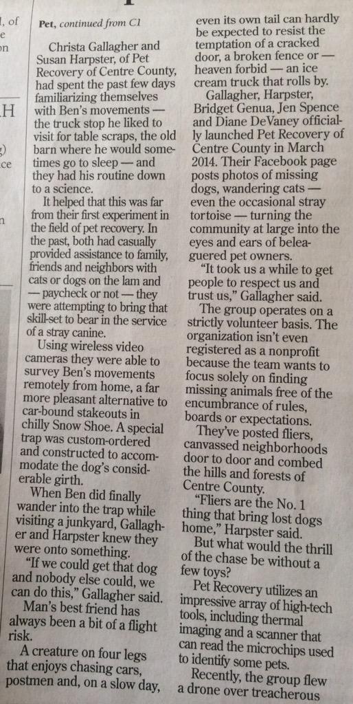 lostpetscentre's tweet photo. Nice story about our group.  #HappyValley #centrecounty #statecollege #lostpetscentre #dogsoftwitter http://t.co/zcUvdwGDyy