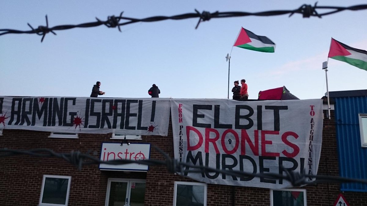 Cycle48's tweet image. #shutdownelbit. On anniversary of 2014 siege on Gaza, activists occupy arms factory #StopArmingIsrael