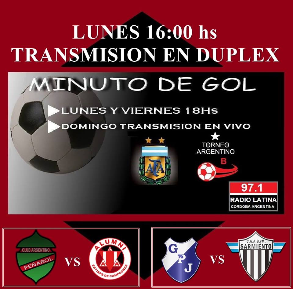 Hoy, a las 16, <a href="/C_Arg_Penarol/">Argentino Peñarol</a> vs <a href="/AlumniVM/">Club Atlético Alumni</a> y a las 17 <a href="/Gral_PazJuniors/">General Paz Juniors</a> vs <a href="/Sarmientotw/">Club Sarmiento</a>. Por radiolatina.com.ar