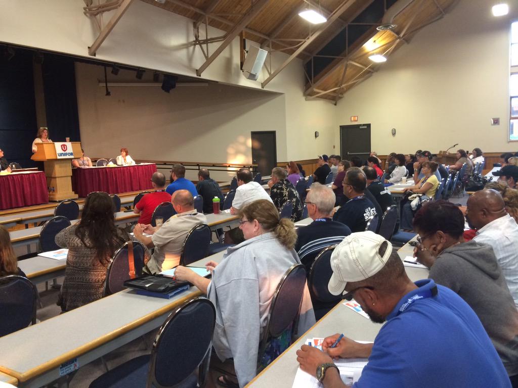 CLCOntario's tweet photo. .@cindyforster speaks to labour activists about fighting the sale of Hydro One by the Liberal government #CLCONSS http://t.co/is6lpvNoys