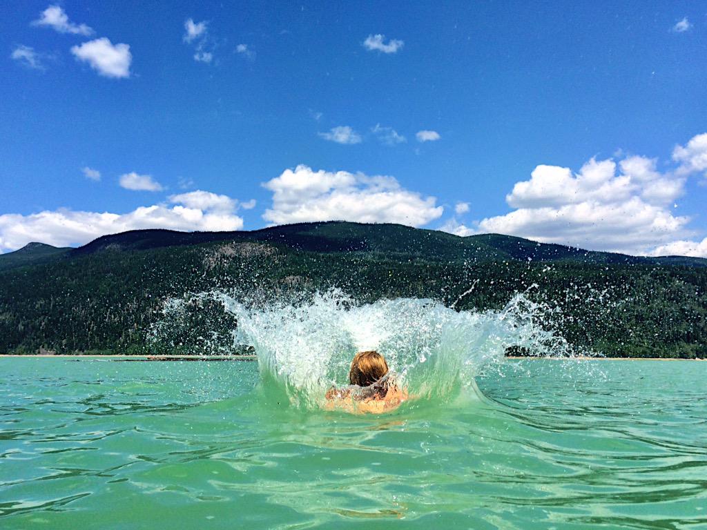 HelloBC's tweet photo. North of Revelstoke. MT @laureneppic: Glacier swim to cool off! #explorebc #kinbasketlake #glacierlake http://t.co/L97Q2L2HJB