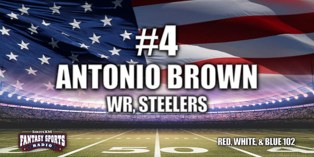 SiriusXMFantasy's tweet photo. #4 in our Red, White & Blue 102 is @steelers WR Antonio Brown! Can he really be that consistent again? #RWB102 http://t.co/p4u654WDoS