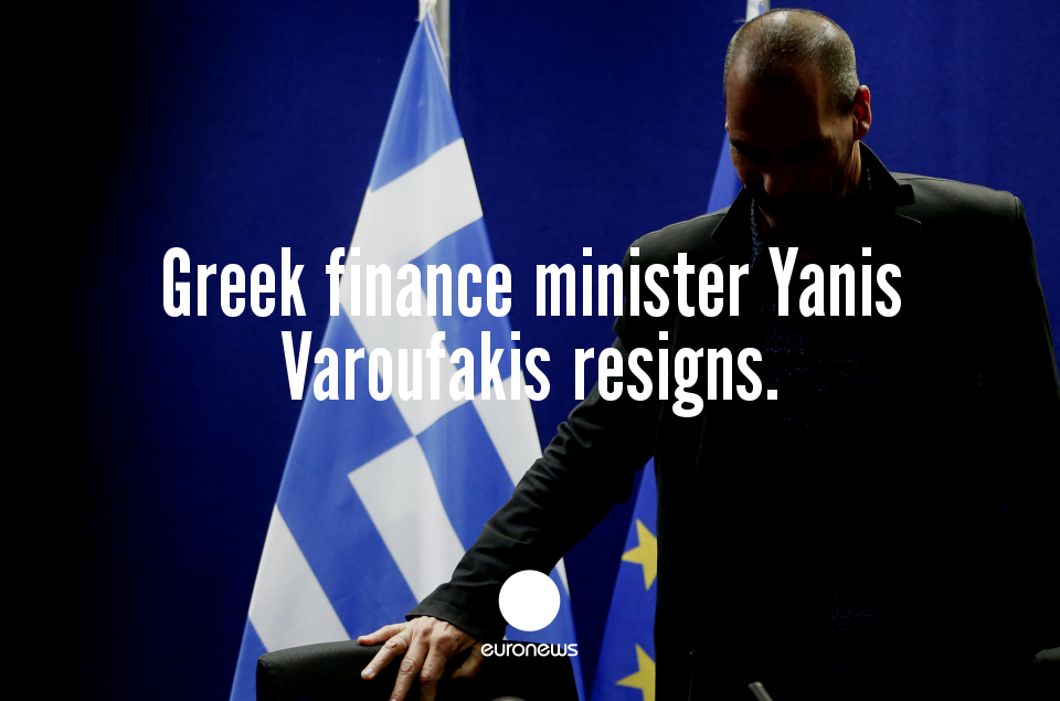 euronews's tweet photo. #Greek finance minister Yanis #Varoufakis resigns because "some members of the Eurozone consider him unwelcome" http://t.co/j9QhEHcMoV