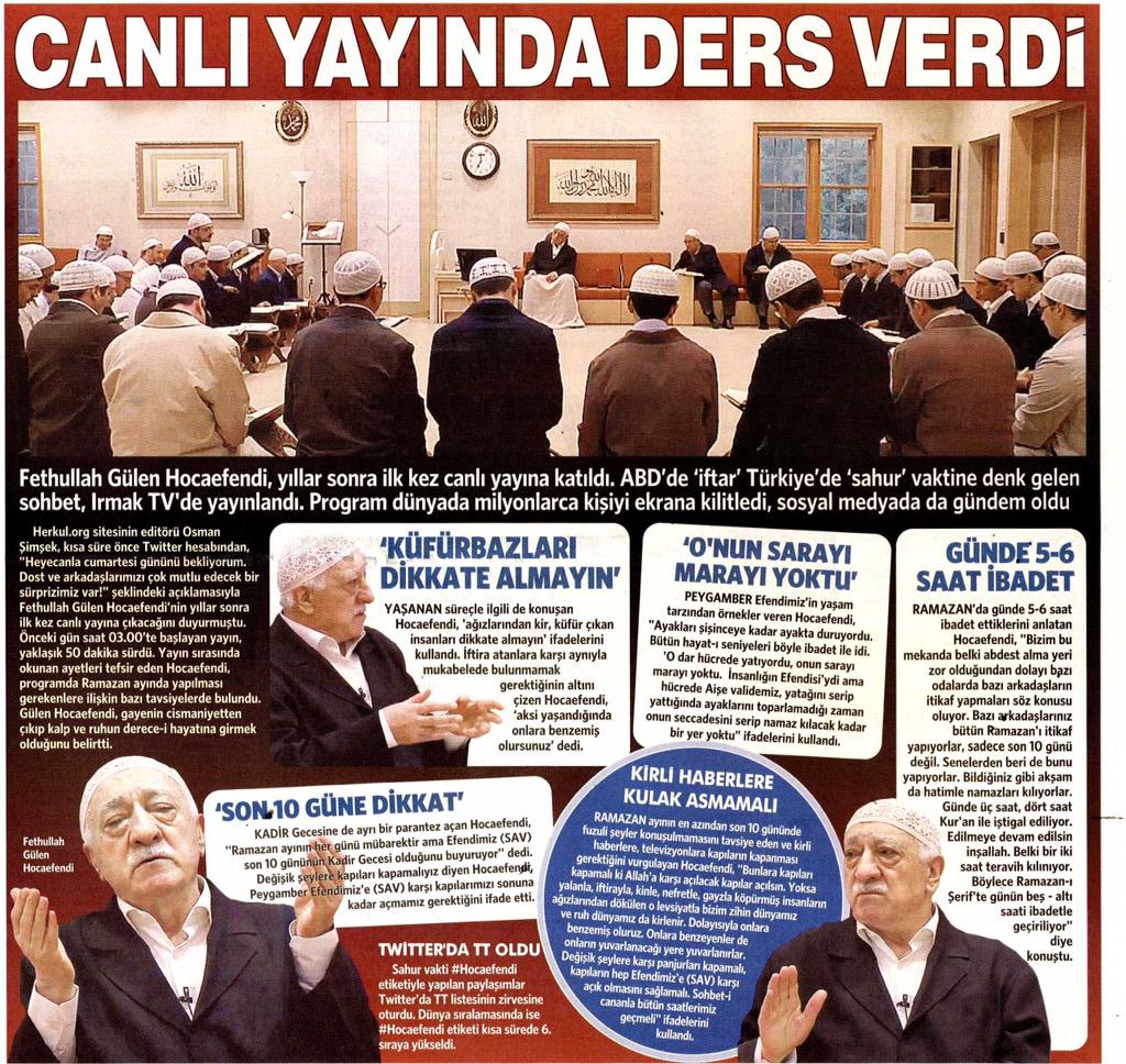 Muhterem Fethullah Gülen Hocaefendi 
Canlı Yayında Ders Verdi!..
(Millet Gazetesi'nin haberi)