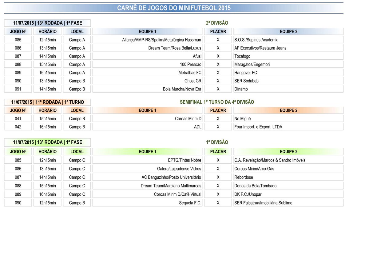 CTCLajeadoRS's tweet photo. Confira a relação de jogos do próximo sábado, dia 11/07, da Copa CTC/Espaço3 Arquitetura de Minifutebol 2015. http://t.co/BVZvkC814q